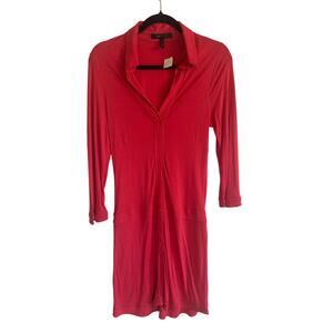 BCBG Max Azria Women's Red Collared Wrap Dress 3/4 Sleeve Stretchy Midi Size 12